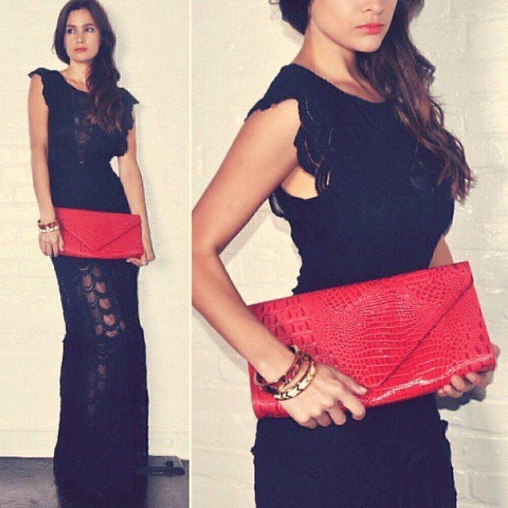 New Jj Winters Hilary Duff Clutch Bag Red Leather Statement Big Large Party